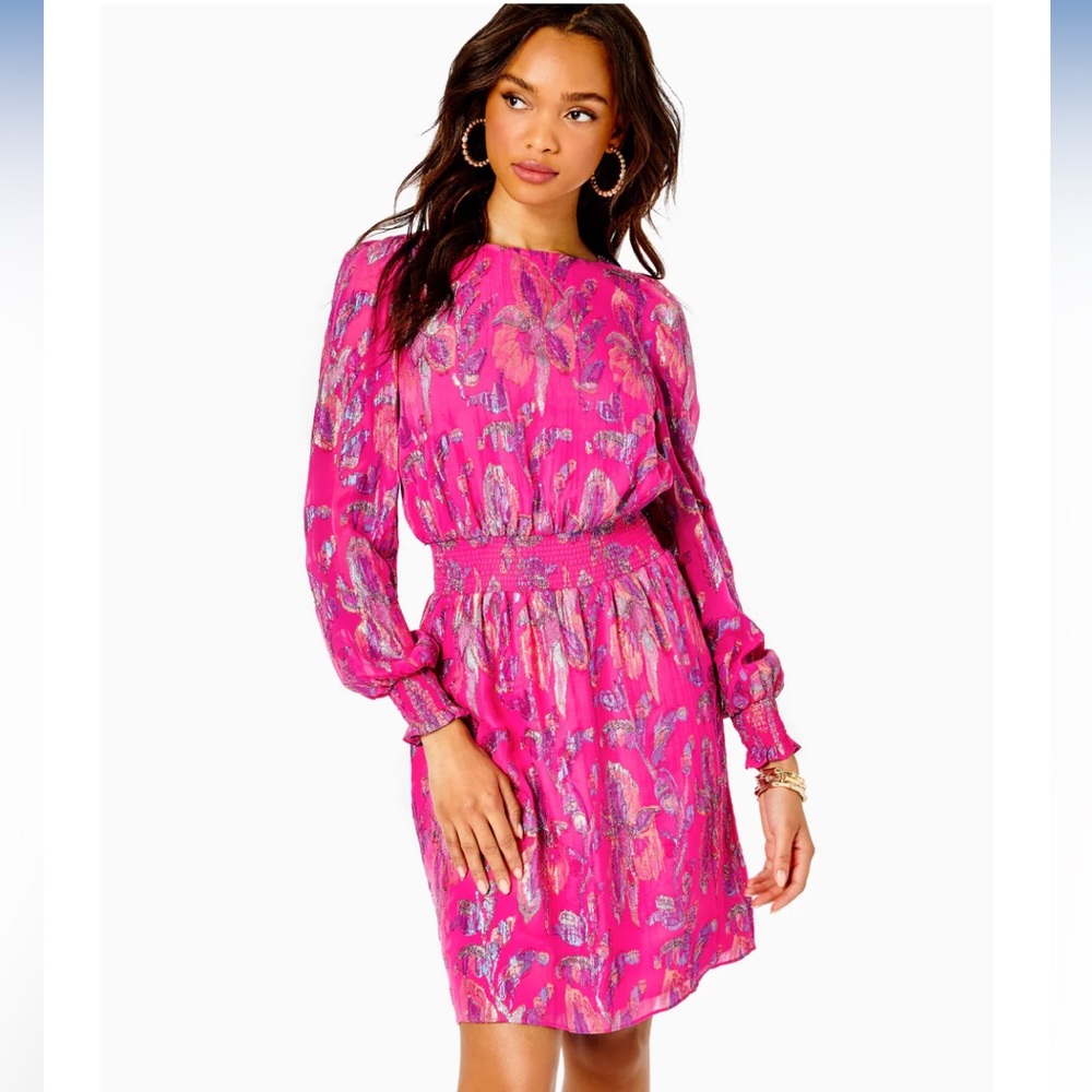 NWT Lilly Pulitzer Cosita Smocked & Metallic-Print Dress 6